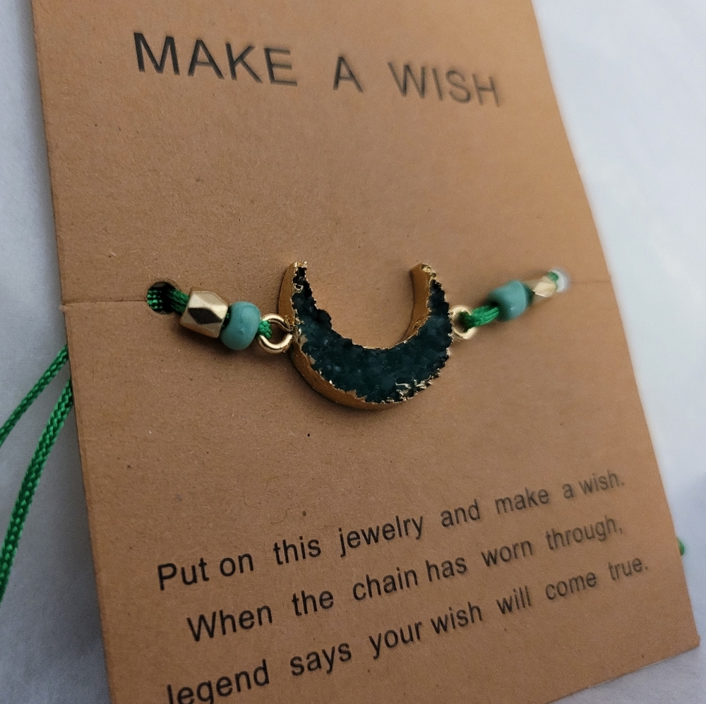 New Green Crescent Moon Druzy Druse Bracelet
